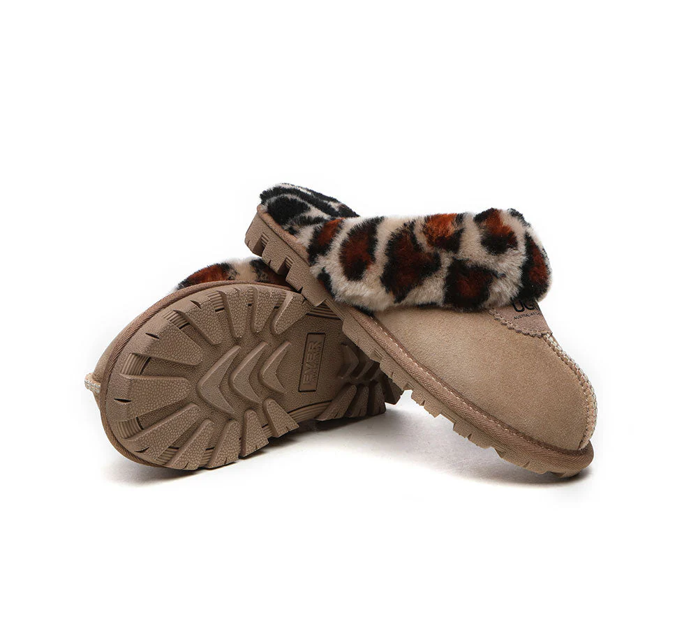 AUSTRALIAN SHEPHERD? UGG Slippers Women Double Face Sheepskin Wool Leopard Print