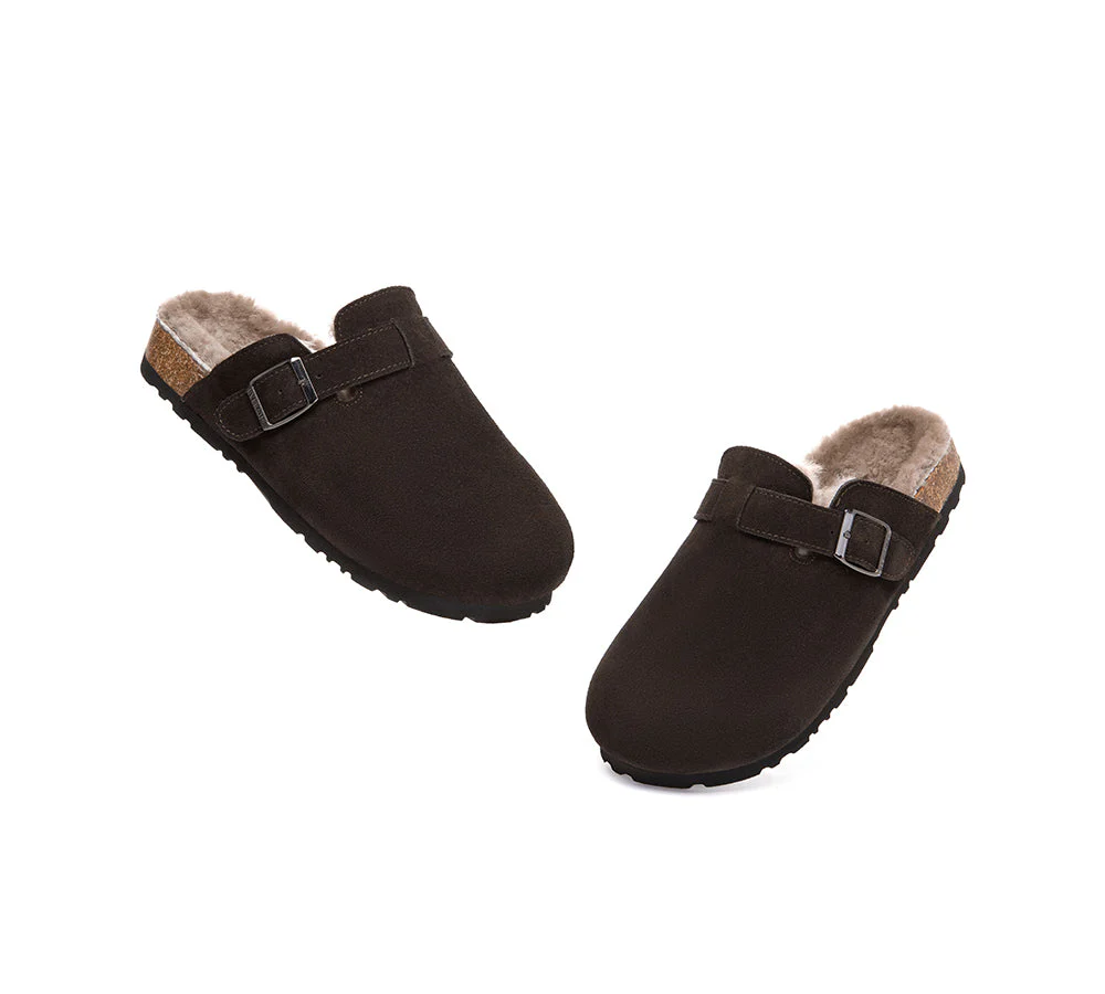 EVERAU? UGG Slippers Sheepskin Wool Adjustable Strap Clog Hazco