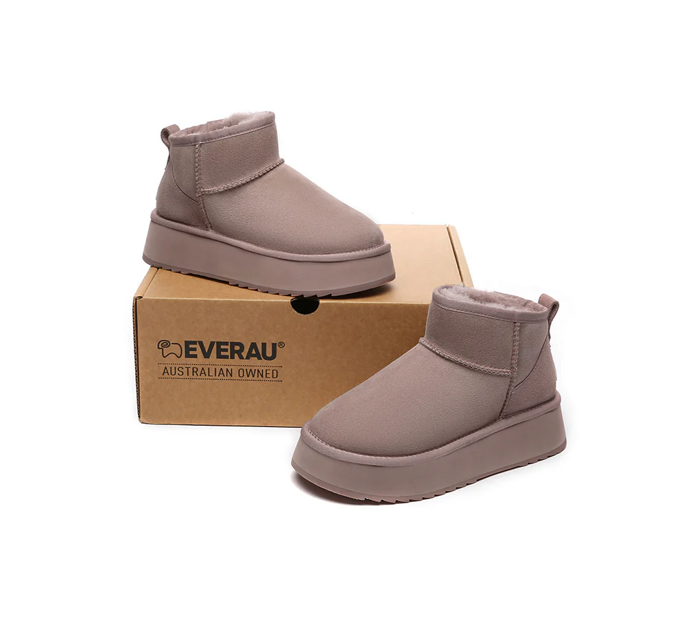 EVERAU? UGG Boots Sheepskin Wool Ankle Ultra Mini Platform