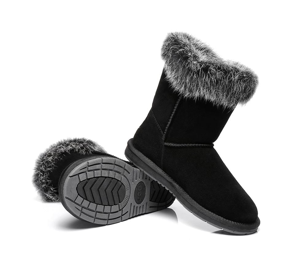 AUSTRALIAN SHEPHERD? UGG Boots Women Sheepskin Wool Collar Short Button Donna