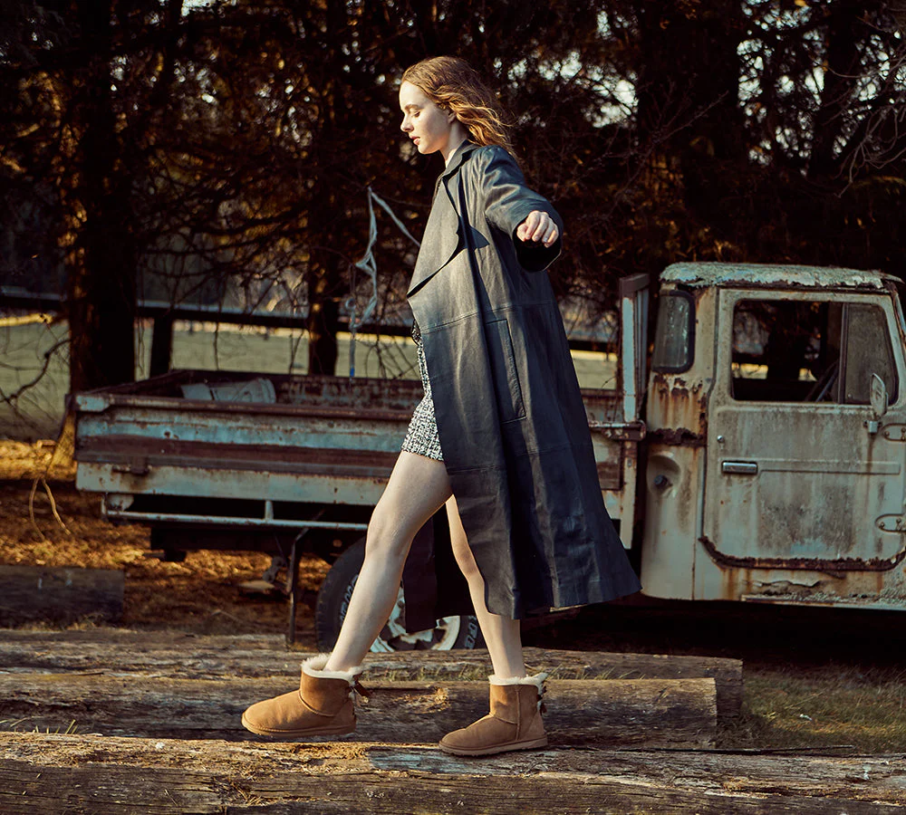 EVERAU? UGG Boots Women Sheepskin Wool Mini Single Back Bow