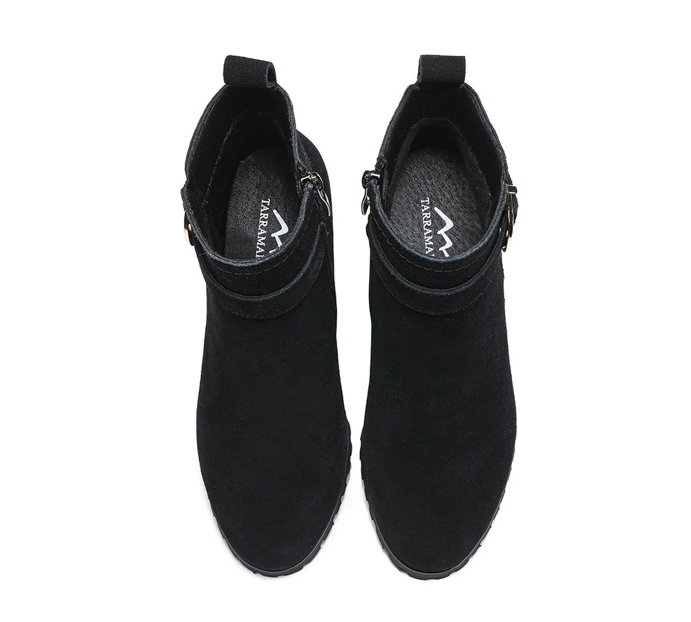 TARRAMARRA? Women Leather Zipper Block Heel Ankle Boots Vica