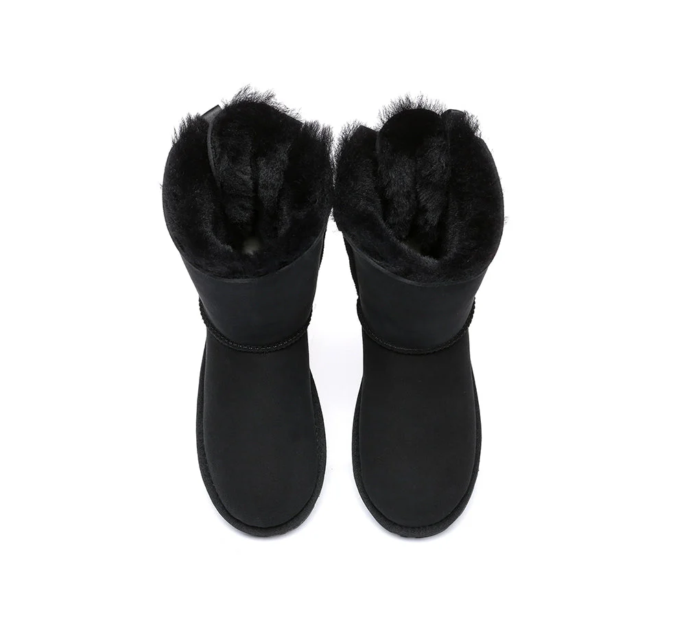 EVERAU? UGG Boots Women Sheepskin Wool Double Baily Short Back Bow