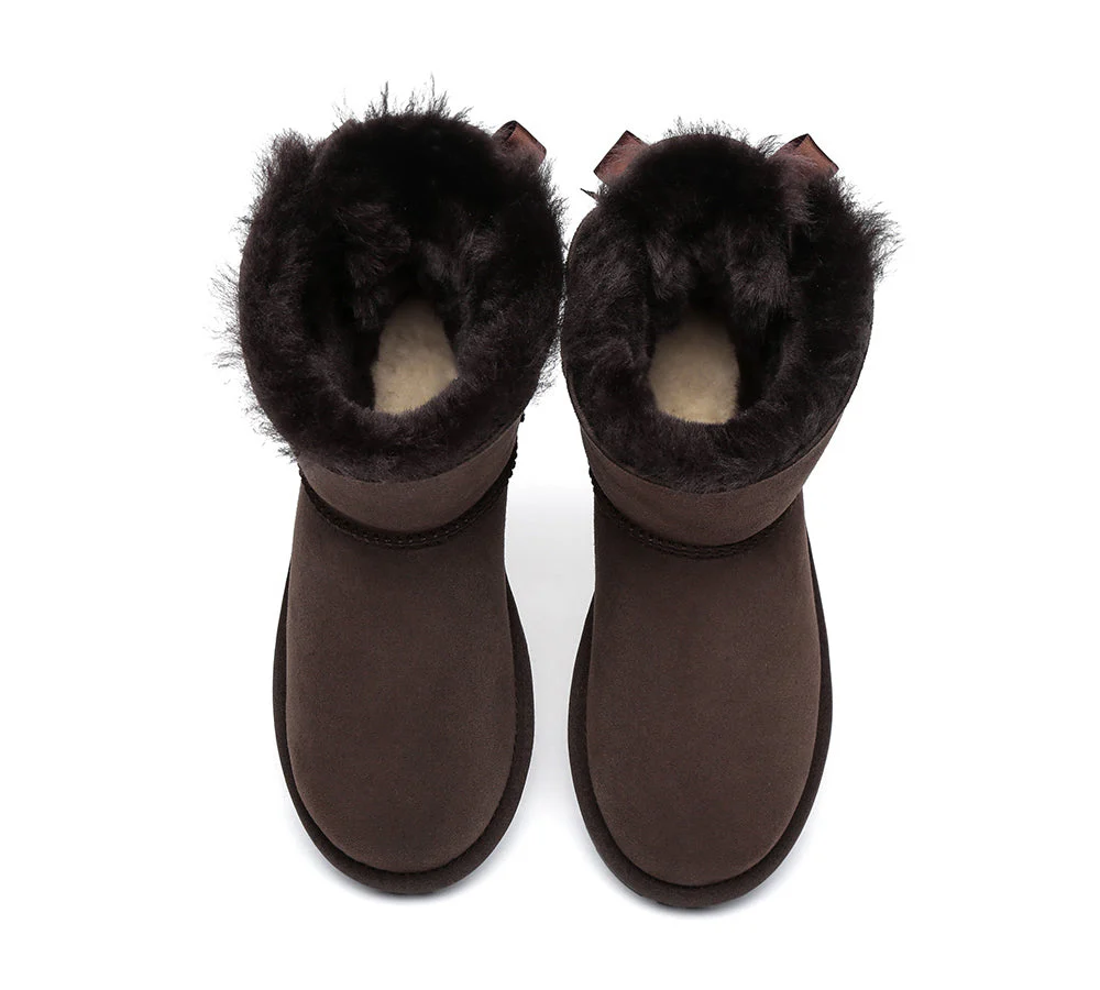 EVERAU? UGG Boots Women Sheepskin Wool Mini Single Back Bow
