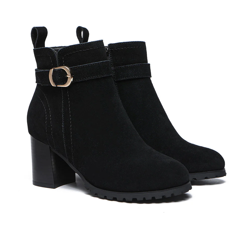 TARRAMARRA? Women Leather Zipper Block Heel Ankle Boots Vica