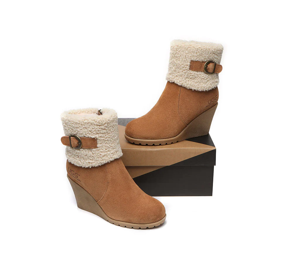 AUSTRALIAN SHEPHERD? UGG Boots Women Sheepskin Shearling Zipper Wedge Joanna