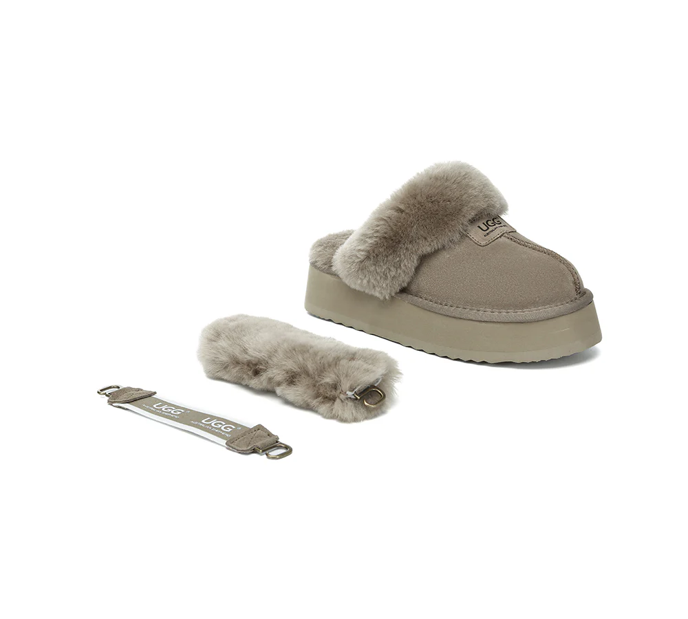 AUSTRALIAN SHEPHERD? UGG Slippers Women Removable Wool Strap Slingback Platform Suzie