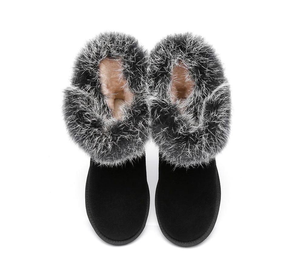 AUSTRALIAN SHEPHERD? UGG Boots Women Sheepskin Wool Collar Short Button Donna