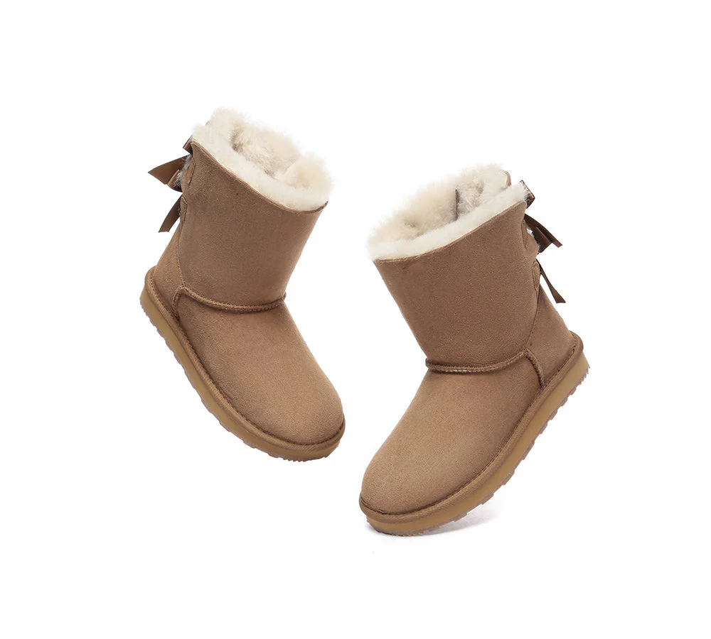 Urban UGG? UGG Boots Women Double faced Sheepskin Wool Short Back Bow