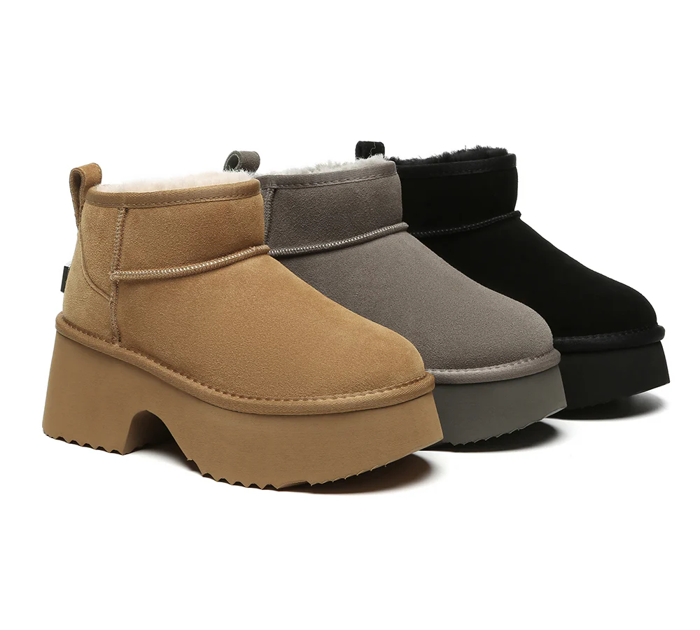 UGG EVERAU? UGG Boots Sheepskin Wool Ankle Chunky Platform Ariel