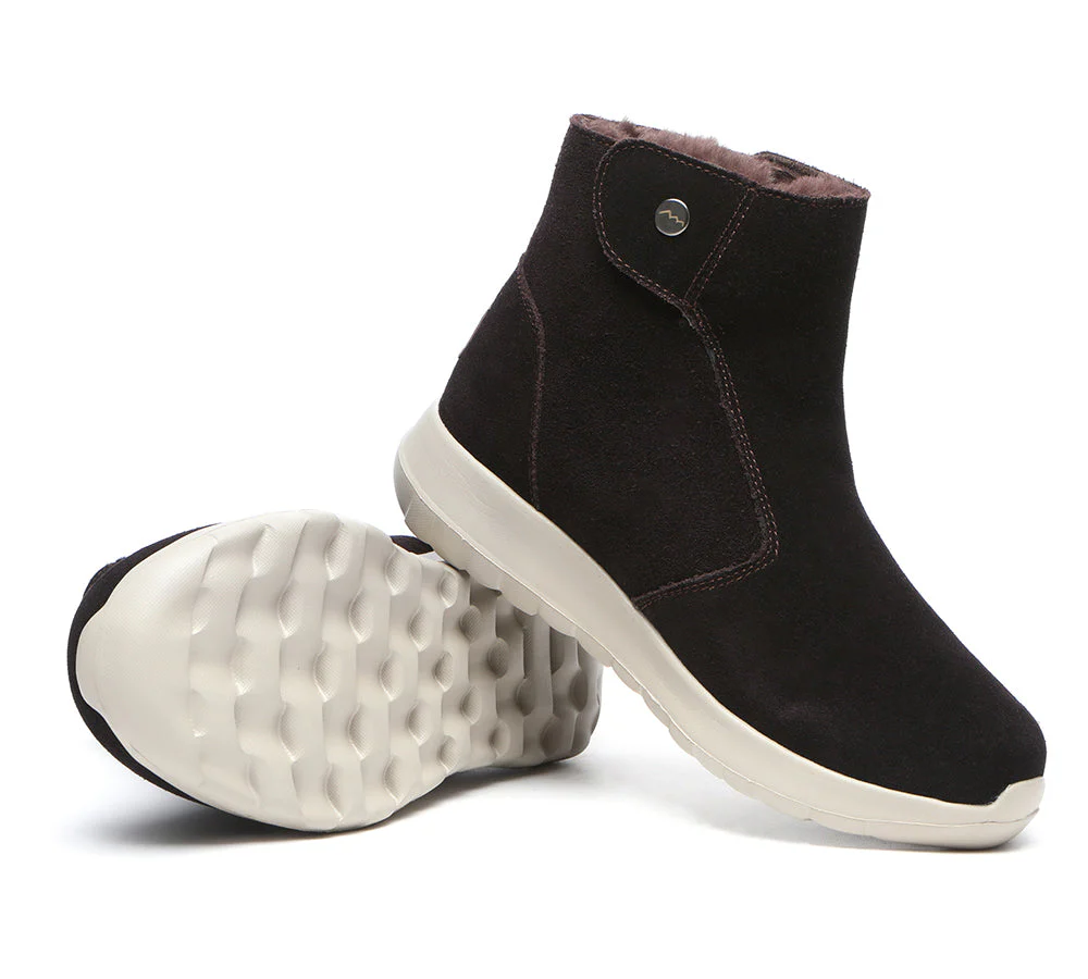 TARRAMARRA? Women Leather Sheepskin Wool Button Zipper Ankle Boots Tyria