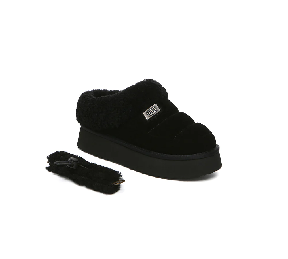 UGG EVERAU? UGG Slippers Women Removable Wool Strap Drawstring Slingback Platform Paige