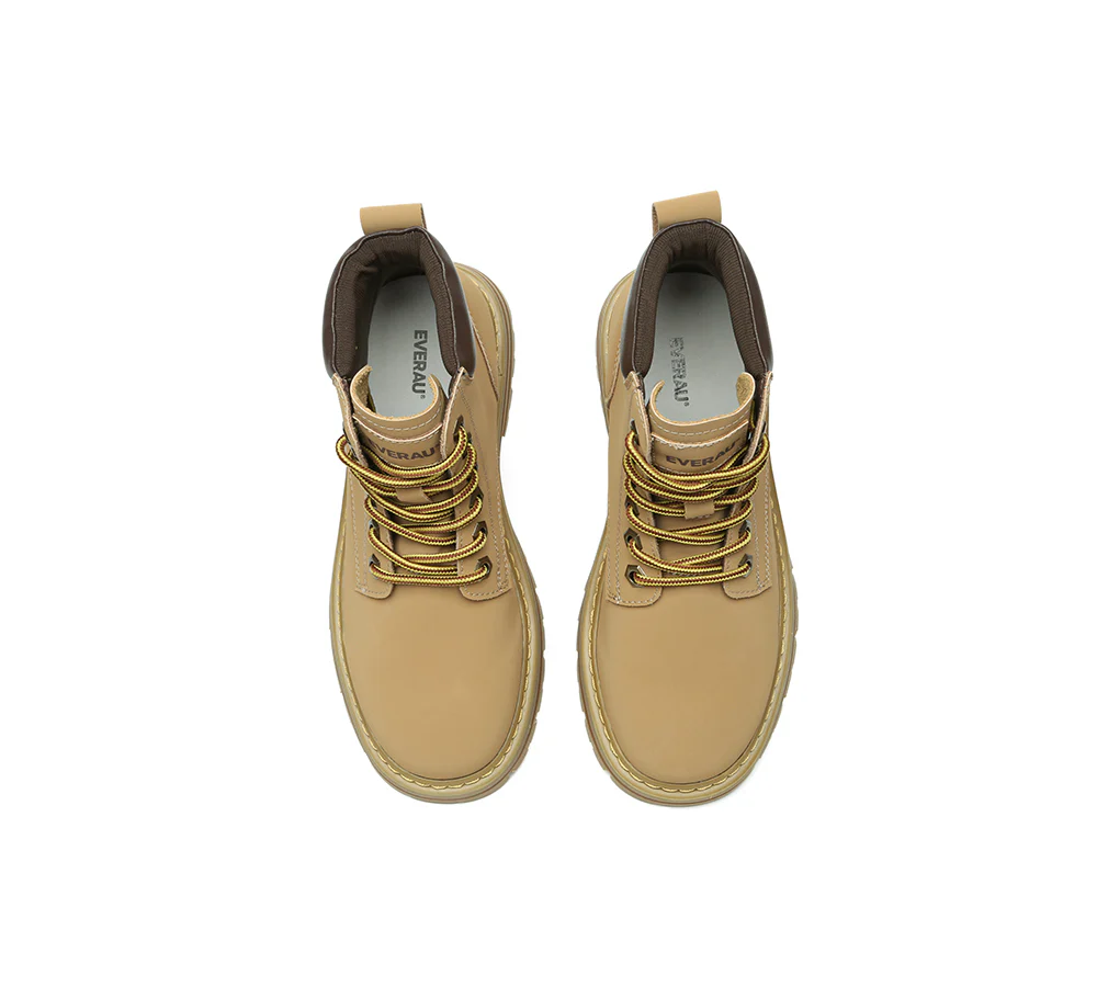 EVERAU? Women Leather Lace Up Chunky Boots Stephanie