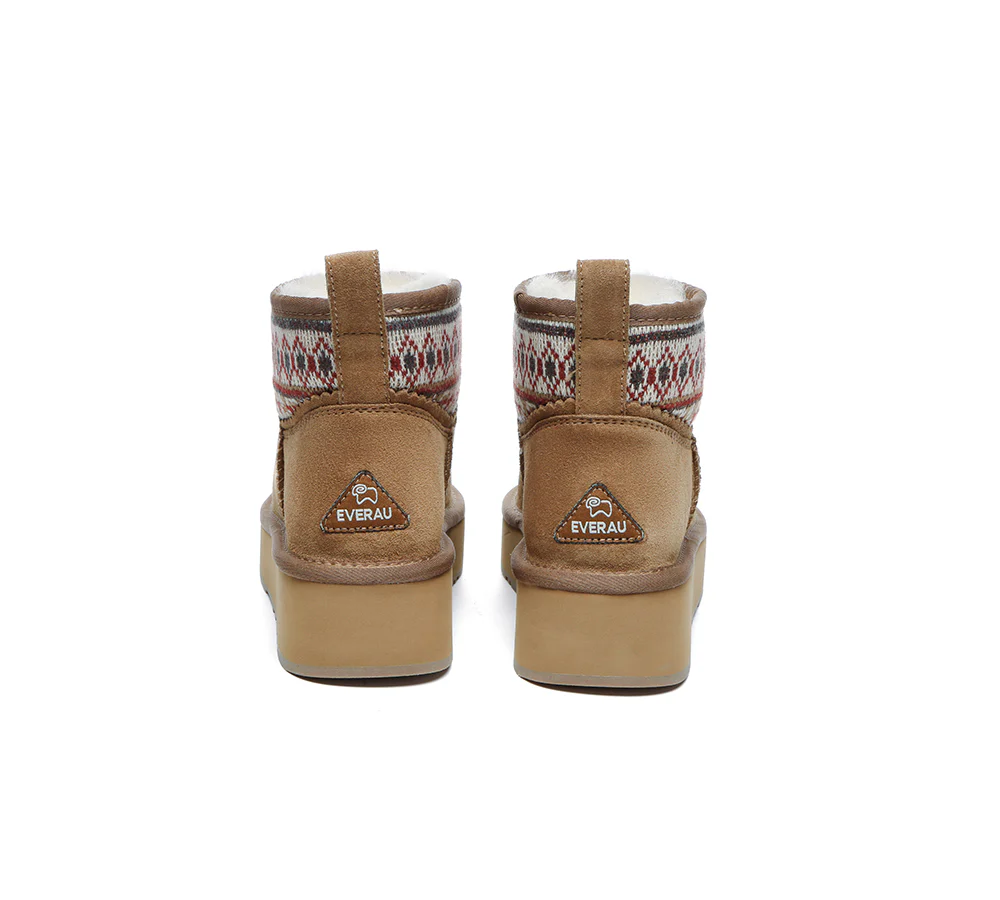 EVERAU? UGG Boots Sheepskin Wool Woven Ankle Platform Grantlee