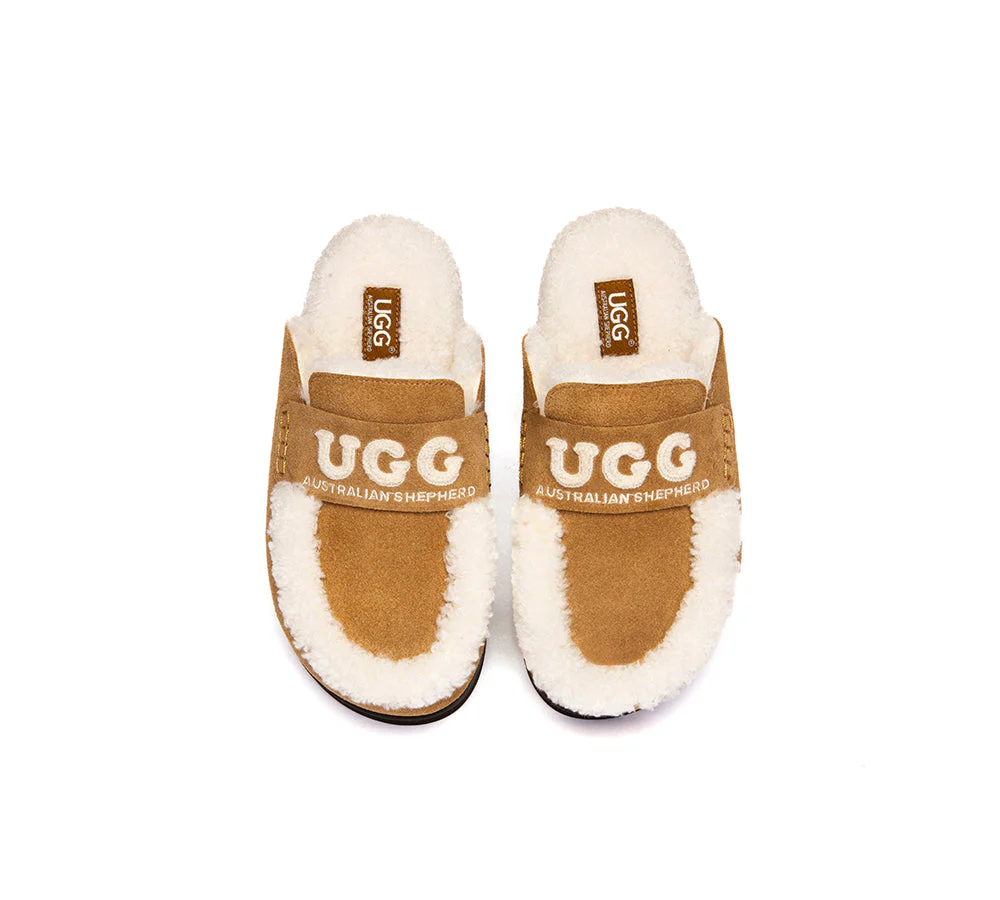 AUSTRALIAN SHEPHERD? UGG Slippers Women Sheepskin Wool Shearling Lora