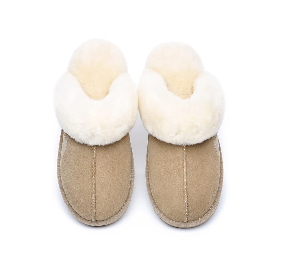 EVERAU? UGG Slippers Premium Sheepskin Wool Scuff Muffin