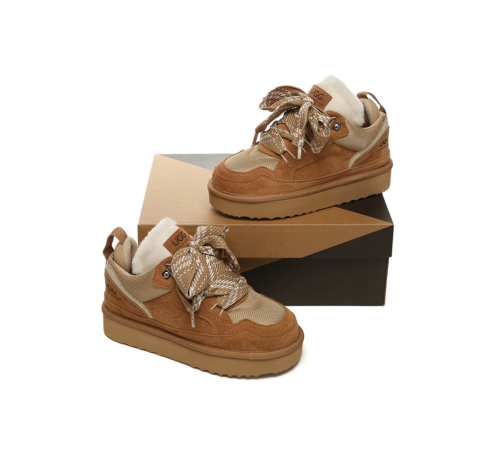 AUSTRALIAN SHEPHERD? UGG Boots Sheepskin Wool Lace Up Platform Sneakers Parkyr