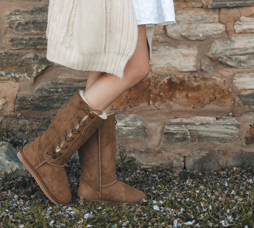 EMU? UGG Boots Australian Made Double-Face Sheepskin Tall Platinum Hi Lace