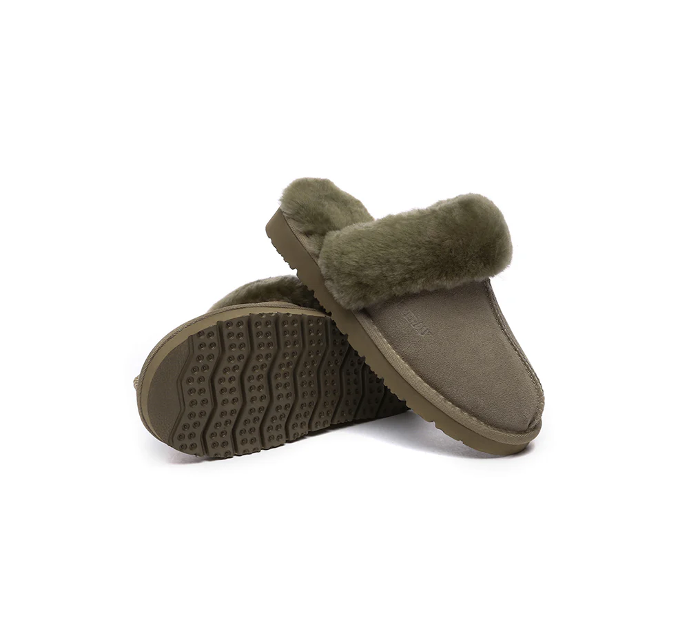 EVERAU? UGG Slippers Sheepskin Wool Suede Scuff Muffin