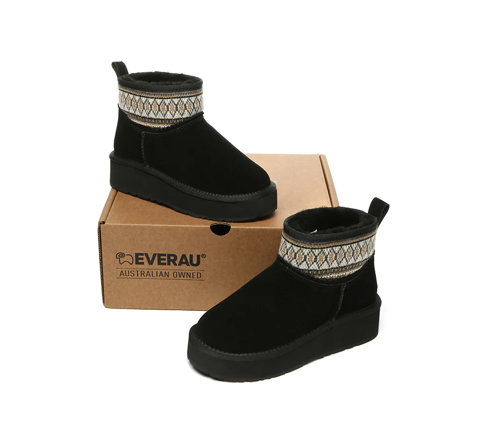 EVERAU? UGG Boots Sheepskin Wool Woven Ankle Platform Grantlee