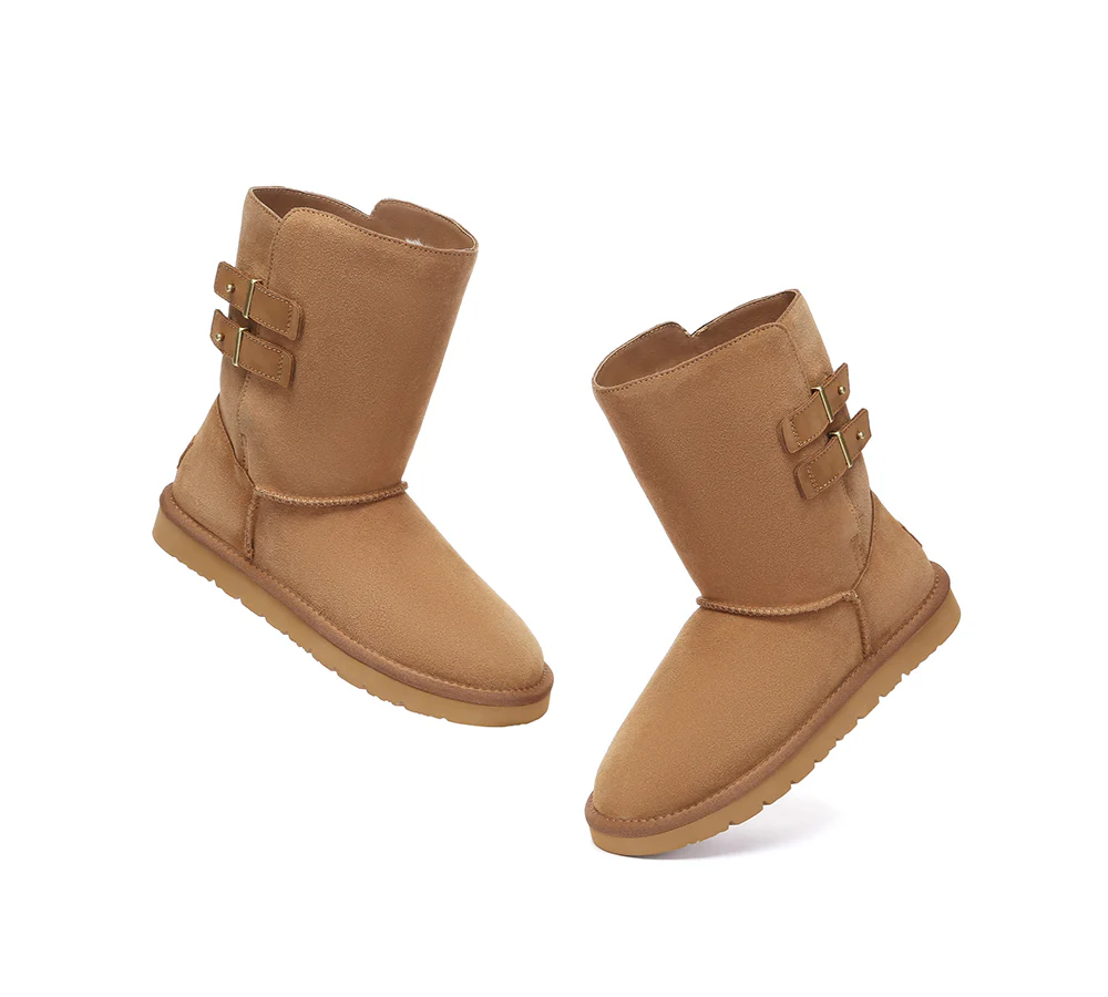 AUSTRALIAN SHEPHERD? UGG Boots Sheepskin Wool Buckle Mid Calf Winza