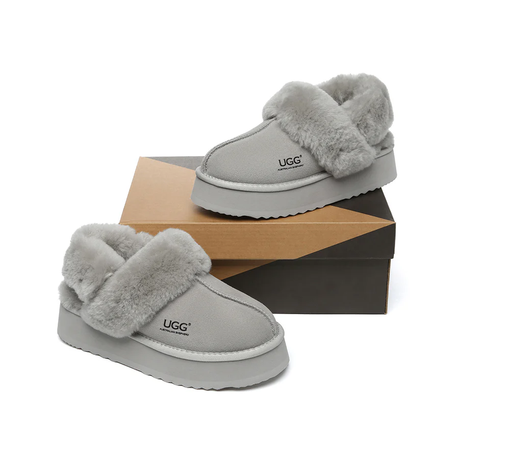 AUSTRALIAN SHEPHERD? UGG Slippers Women Removable Wool Strap Slingback Platform Musa