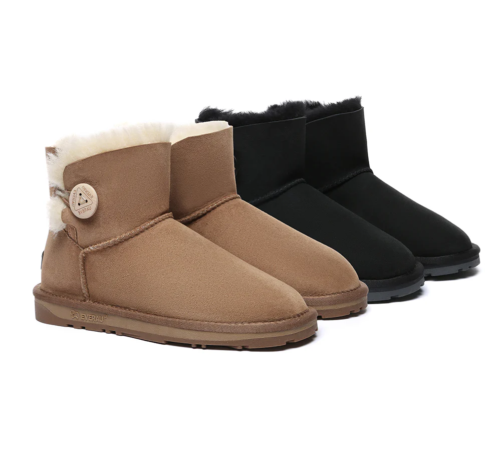 UGG EVERAU? UGG Boots Double Faced Sheepskin Wool Ankle Mini Button