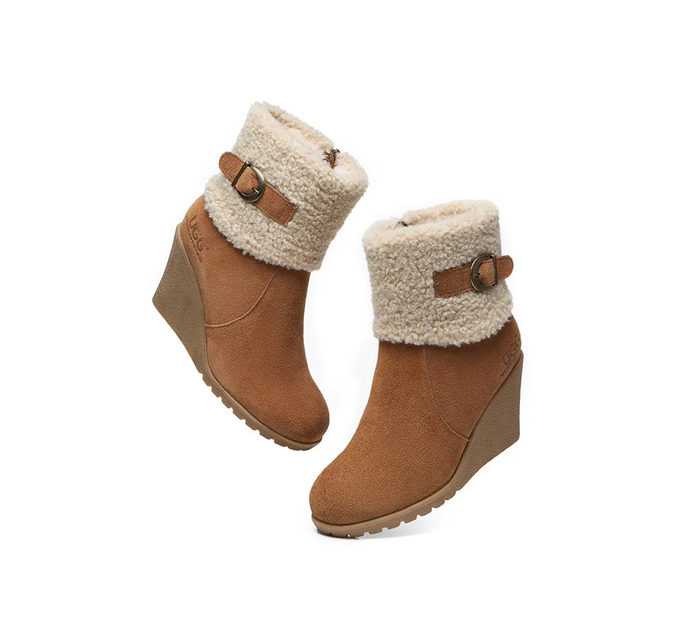 AUSTRALIAN SHEPHERD? UGG Boots Women Sheepskin Shearling Zipper Wedge Joanna