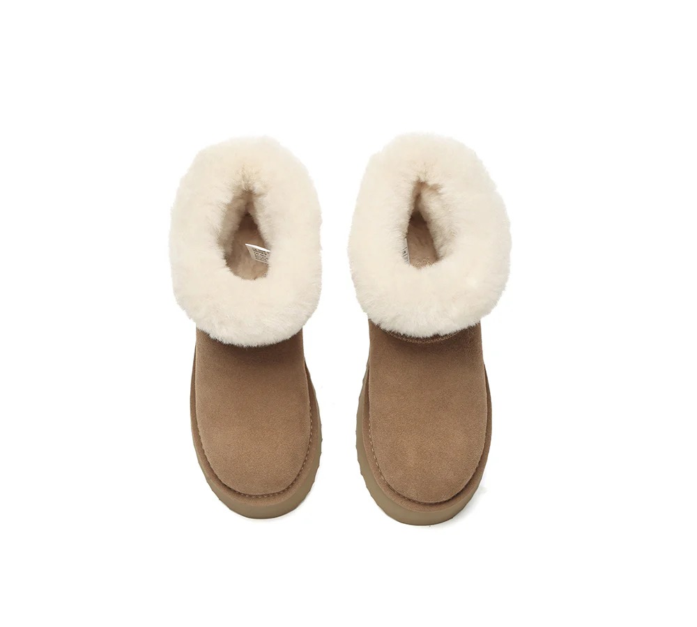 UGG EVERAU? UGG Boots Women Sheepskin Wool Shearling Lined Mini Platform Kazzi