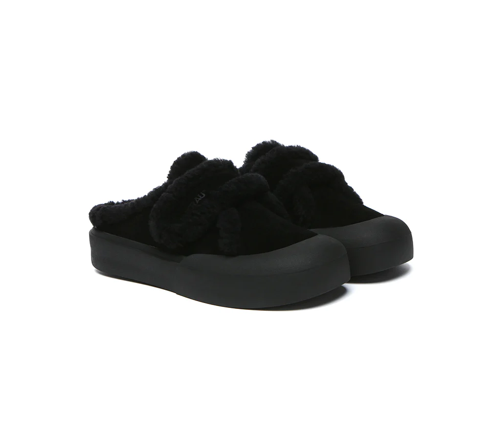 EVERAU? UGG Slippers Women Sheepskin Wool Adjustable Strap Shearling Lined Stacia