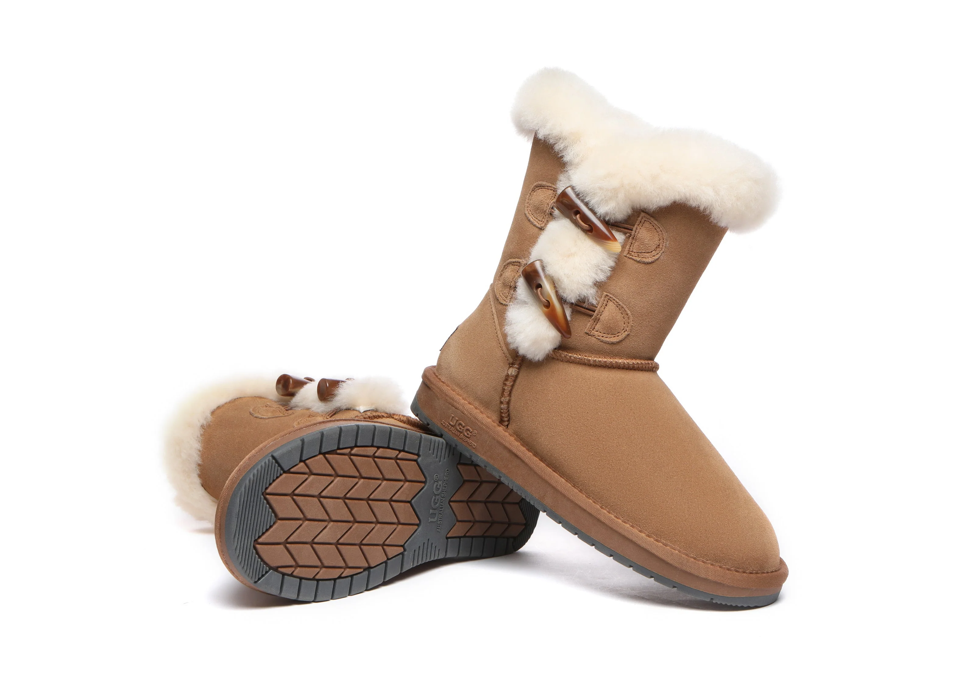 AUSTRALIAN SHEPHERD? UGG Boots Women Sheepskin Wool Horn Toggle Closure Short Talia