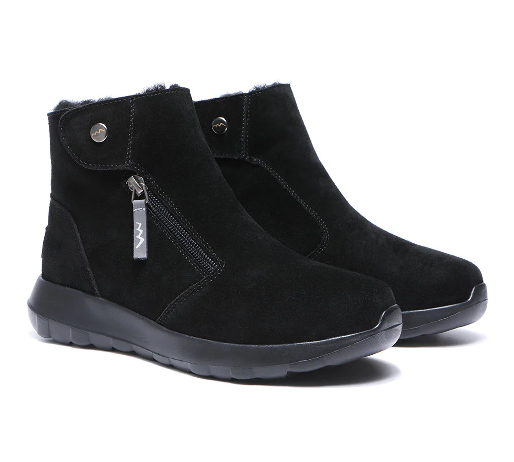TARRAMARRA? Women Leather Sheepskin Wool Button Zipper Ankle Boots Tyria