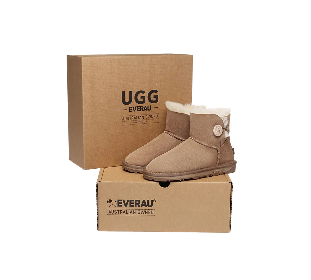 UGG EVERAU? UGG Boots Double Faced Sheepskin Wool Ankle Mini Button