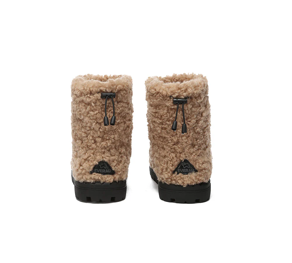 EVERAU? UGG Boots Sheepskin Wool Plush Drawstring Peggy