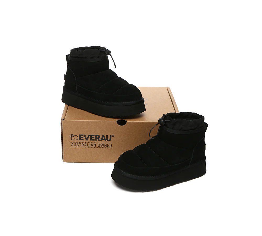 UGG EVERAU? UGG Boots Women Sheepskin Wool Drawstring Platform Picken