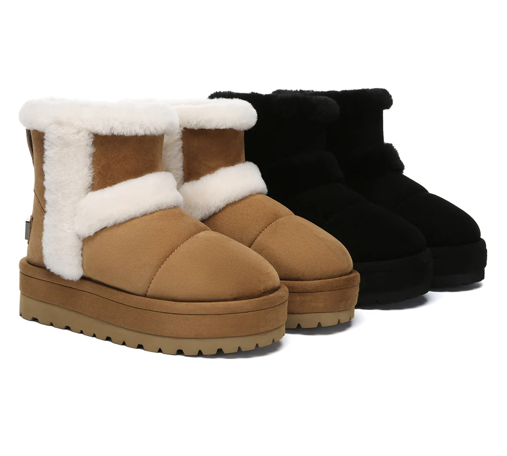 UGG EVERAU? UGG Boots Women Sheepskin Wool Shearling Lined Ankle Platform Udelia