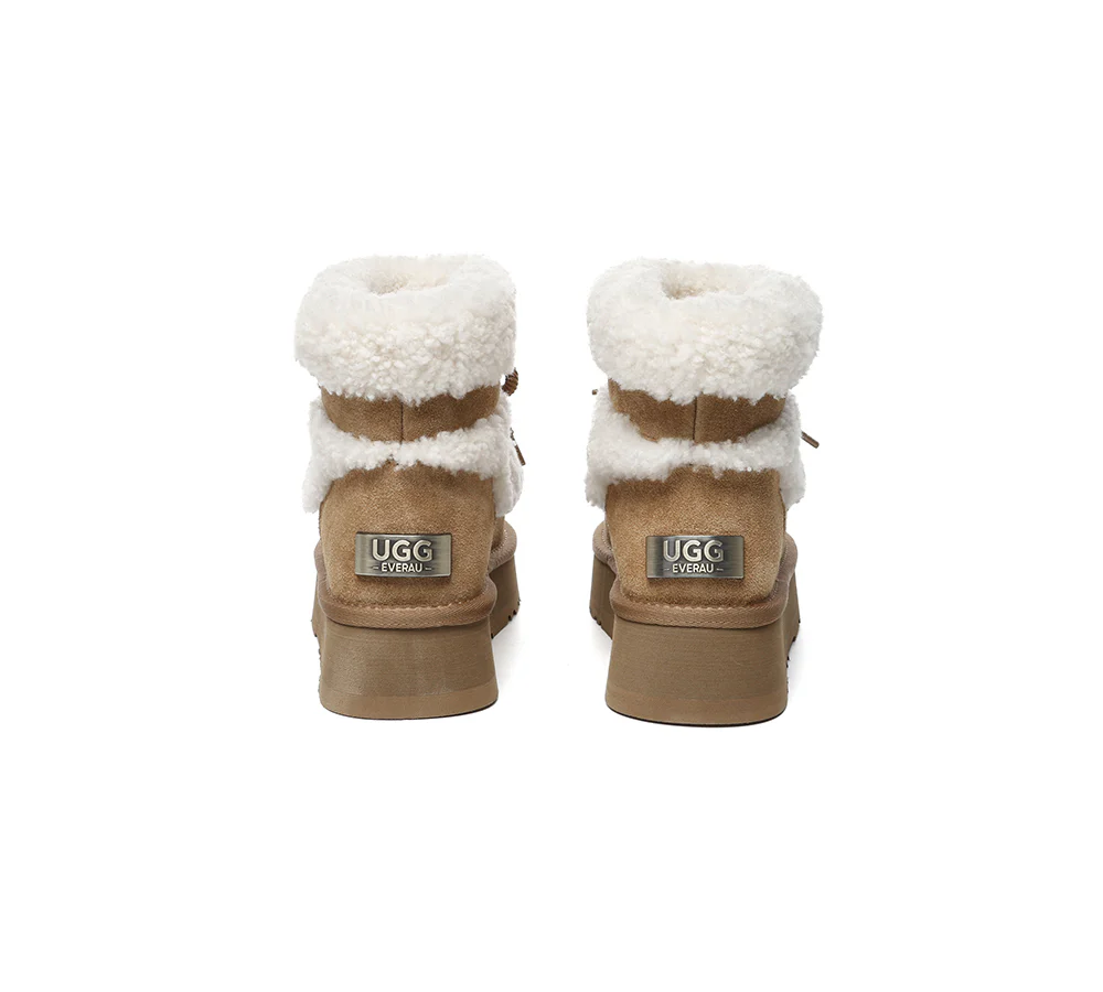 UGG EVERAU? UGG Boots Women Sheepskin Wool Ankle Platform Short Carmen