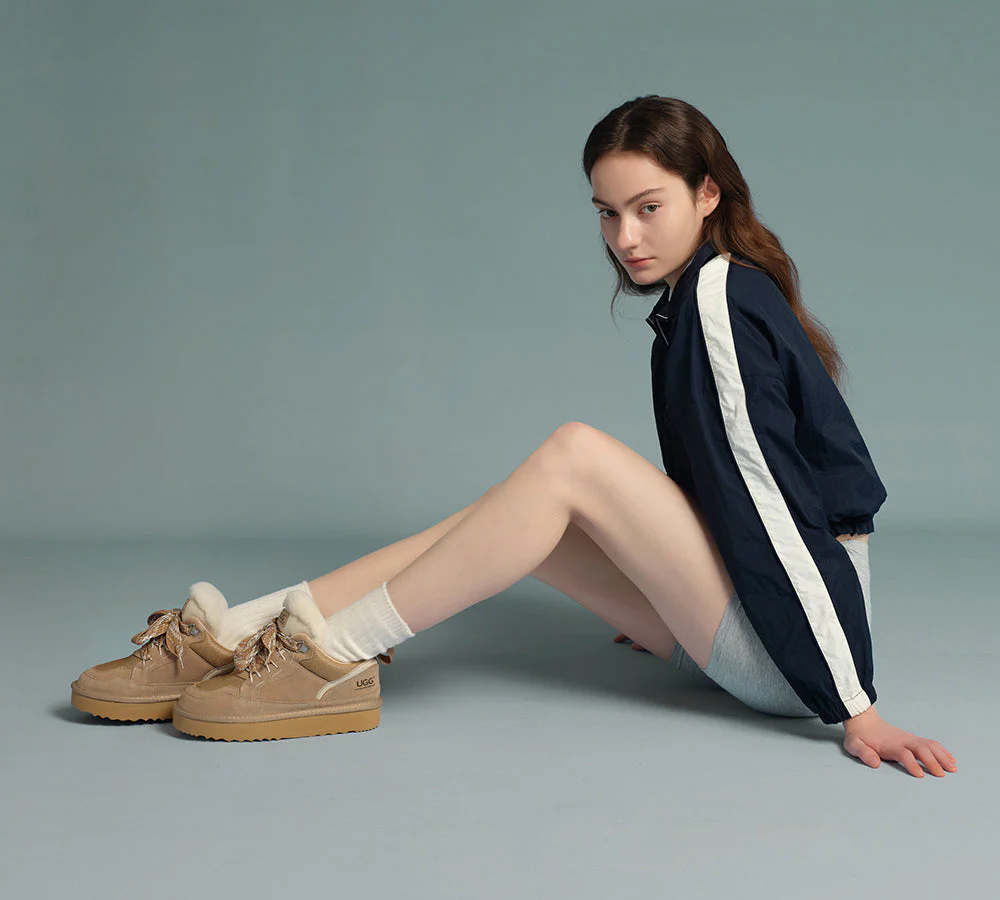 AUSTRALIAN SHEPHERD? UGG Boots Sheepskin Wool Lace Up Platform Sneakers Parkyr