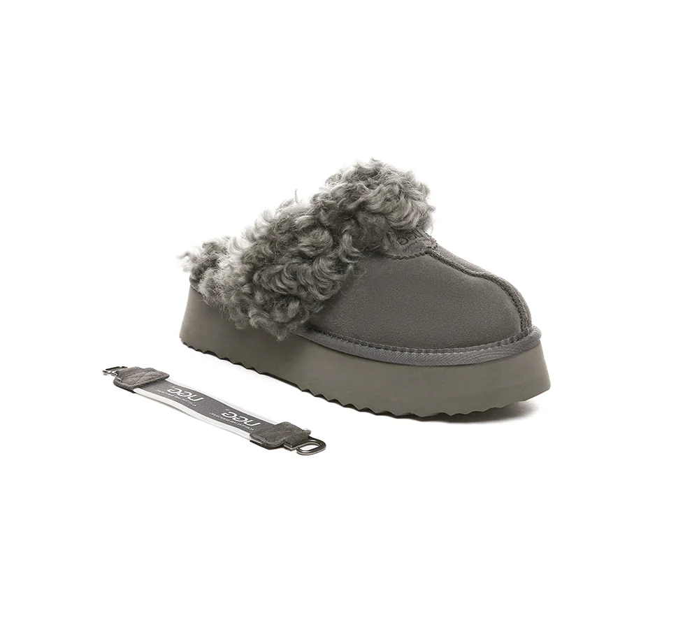 AUSTRALIAN SHEPHERD? 2-Way Style UGG Slippers Women Removable Strap Slingback Platform Waffle Curly