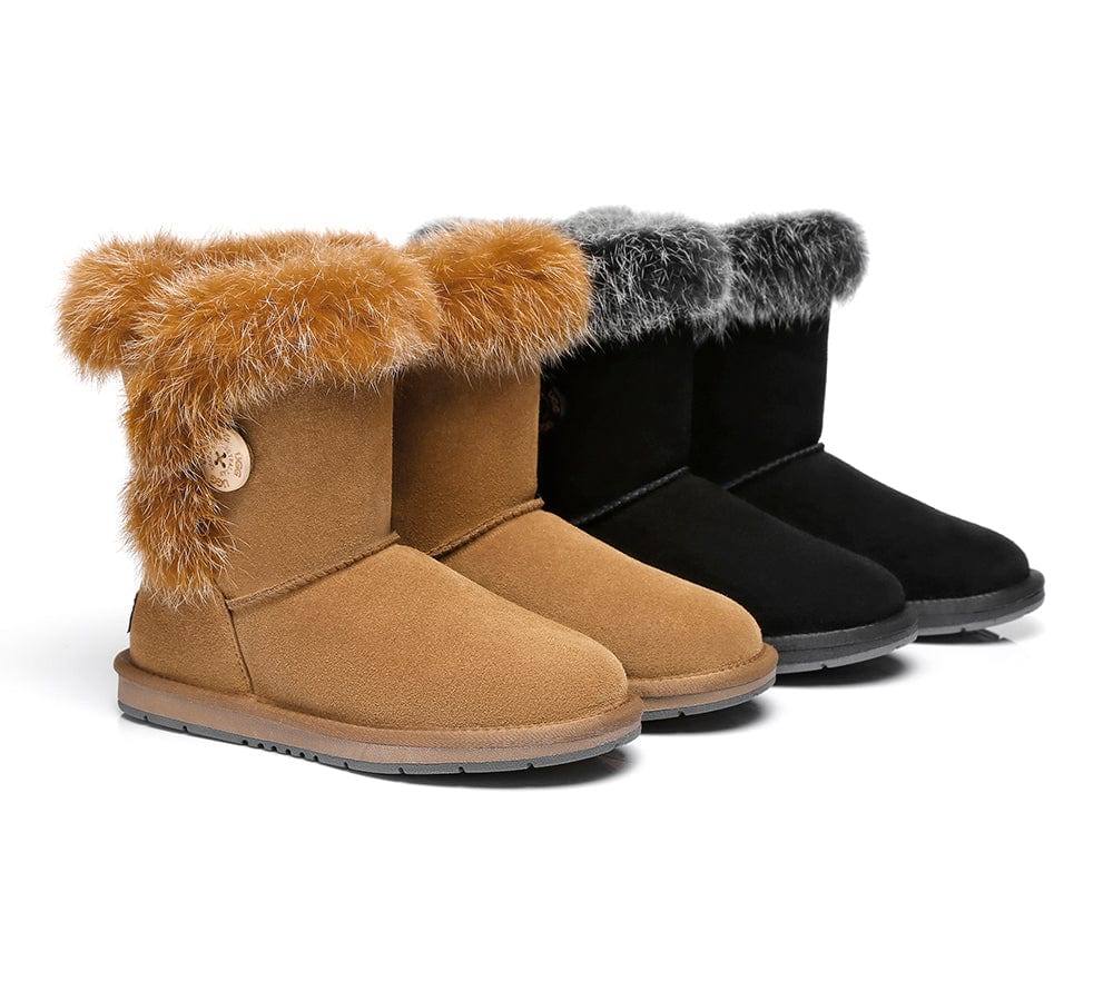 AUSTRALIAN SHEPHERD? UGG Boots Women Sheepskin Wool Collar Short Button Donna