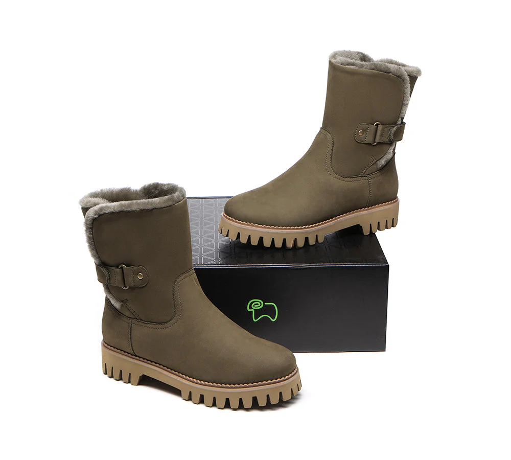 EVERAU? Women Sheepskin Wool Mid Calf Fashion Boots Tina