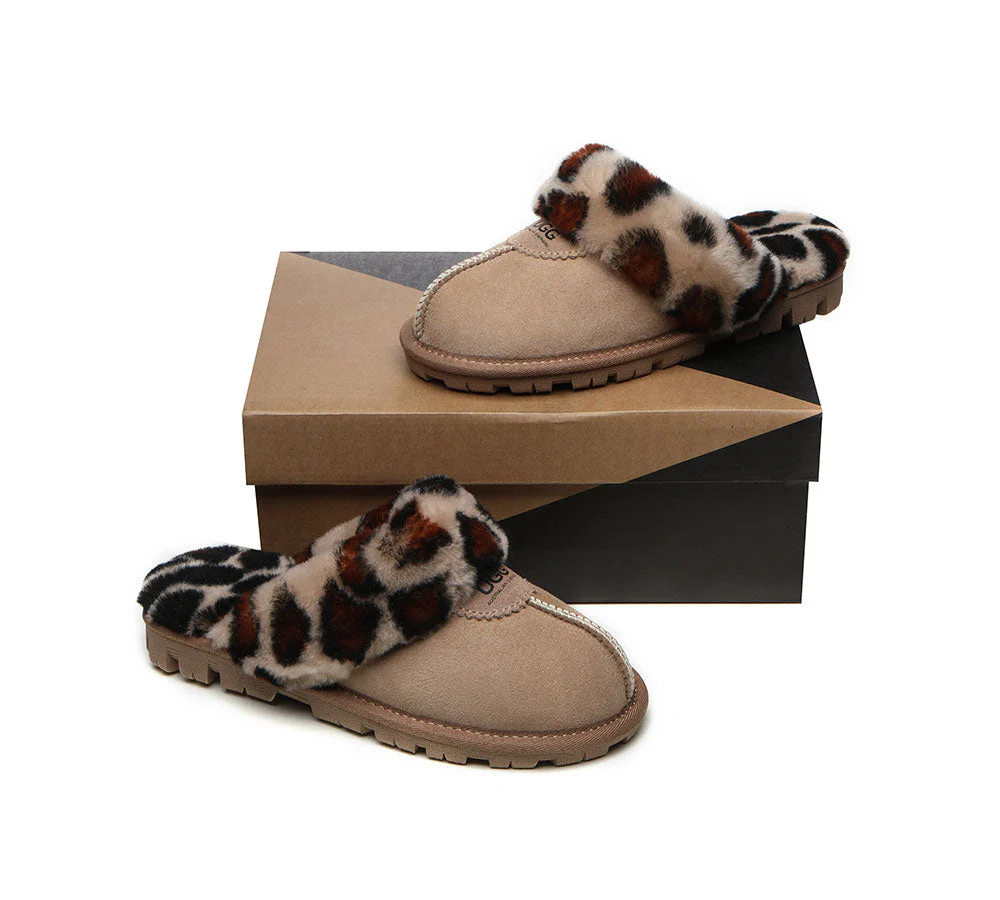AUSTRALIAN SHEPHERD? UGG Slippers Women Double Face Sheepskin Wool Leopard Print