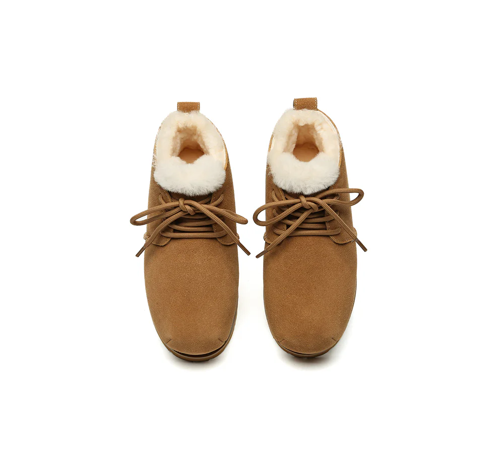 UGG EVERAU? UGG Boots Women Sheepskin Wool Ankle Lace-Up Euro Loaf Paxton