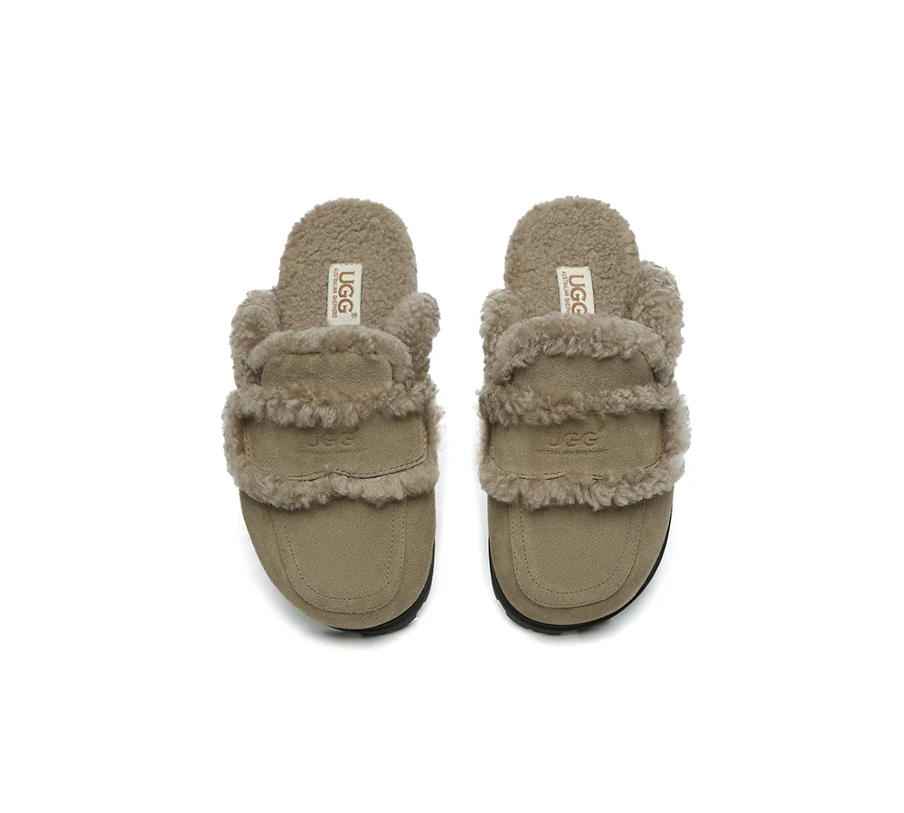 AUSTRALIAN SHEPHERD? UGG Slippers Women Sheepskin Wool Shearling Lined Remi