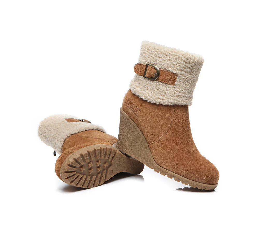 AUSTRALIAN SHEPHERD? UGG Boots Women Sheepskin Shearling Zipper Wedge Joanna