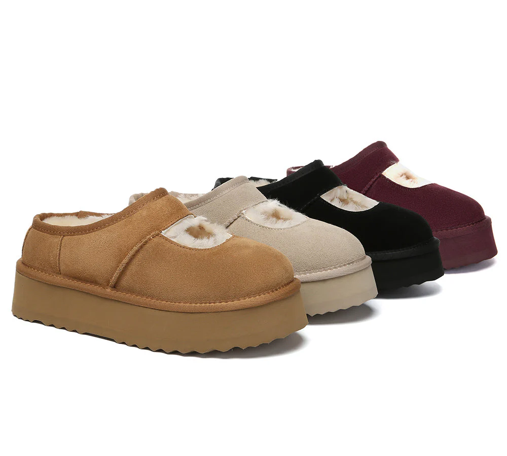 AUSTRALIAN SHEPHERD? UGG Slippers Sheepskin Wool Ankle Platform Carmella