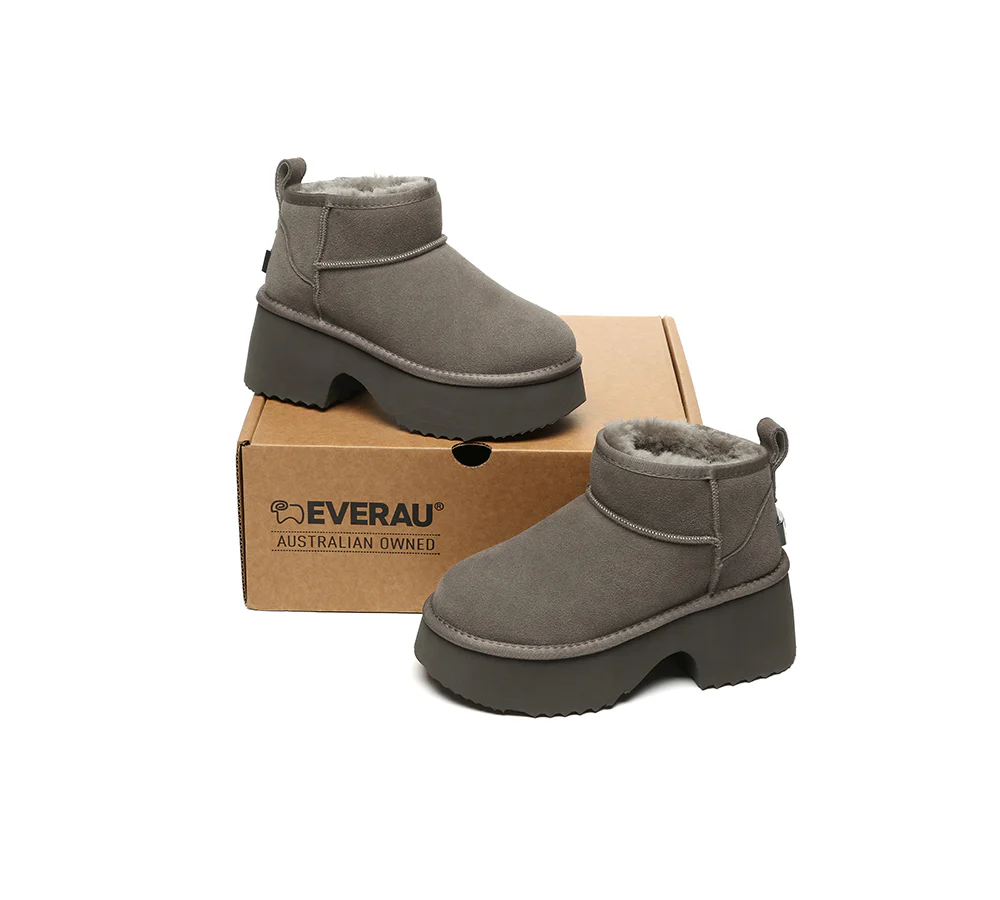 UGG EVERAU? UGG Boots Sheepskin Wool Ankle Chunky Platform Ariel