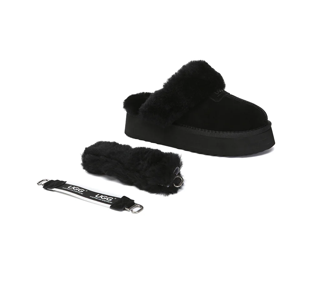 AUSTRALIAN SHEPHERD? UGG Slippers Women Removable Wool Strap Slingback Platform Suzie