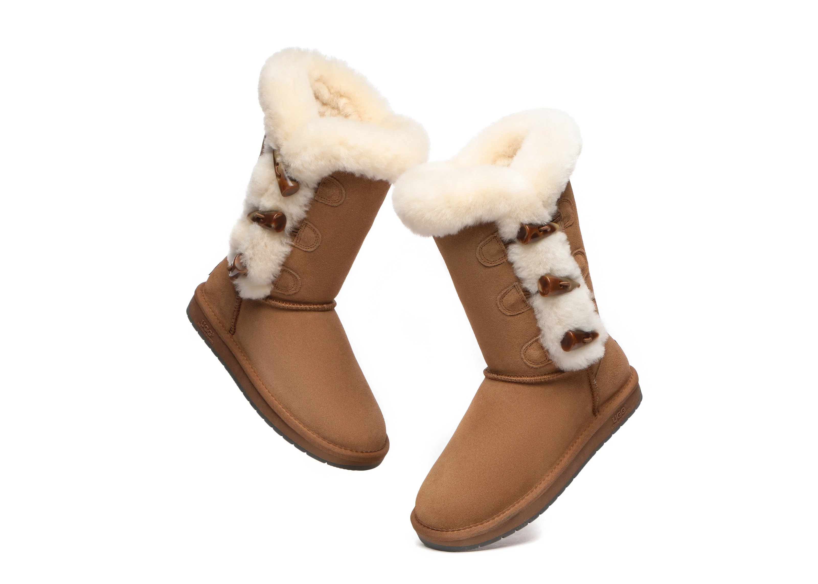 AUSTRALIAN SHEPHERD? UGG Boots Women Sheepskin Wool Horn Toggle Closure Tall Tamari