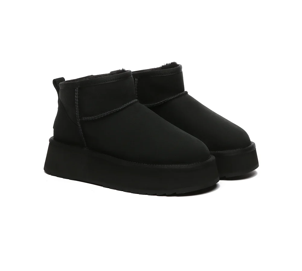 EVERAU? UGG Boots Sheepskin Wool Ankle Ultra Mini Platform